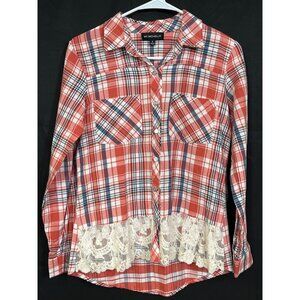 My Michelle SKU 7726 Womens Plaid Long Sleeve Button Up Shirt Size S